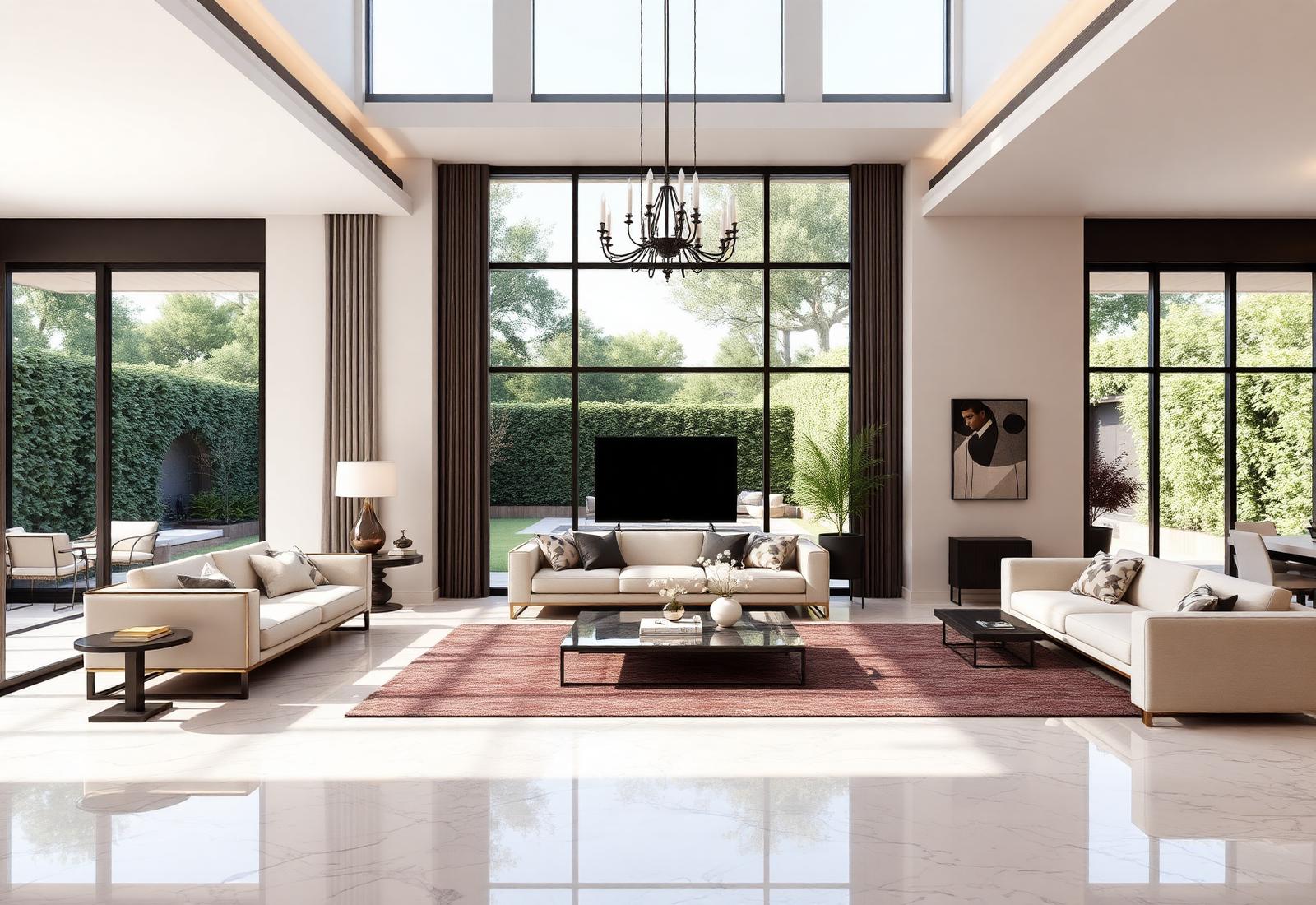 Luxury villament interior with imported marble flooring